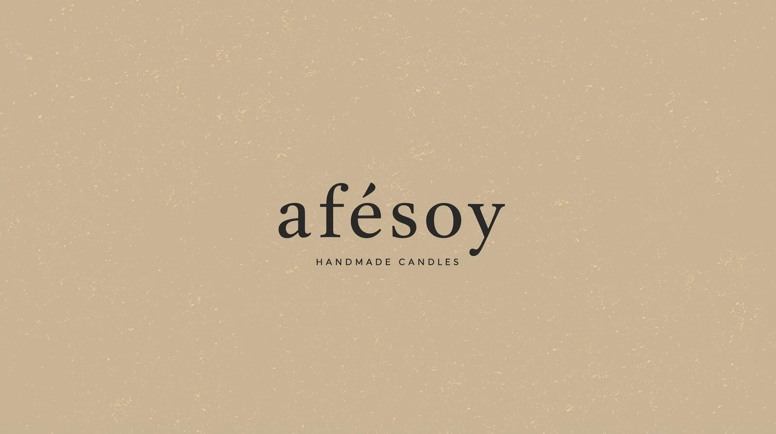 Beige background with 'afésoy' text and 'Handmade Candles' label